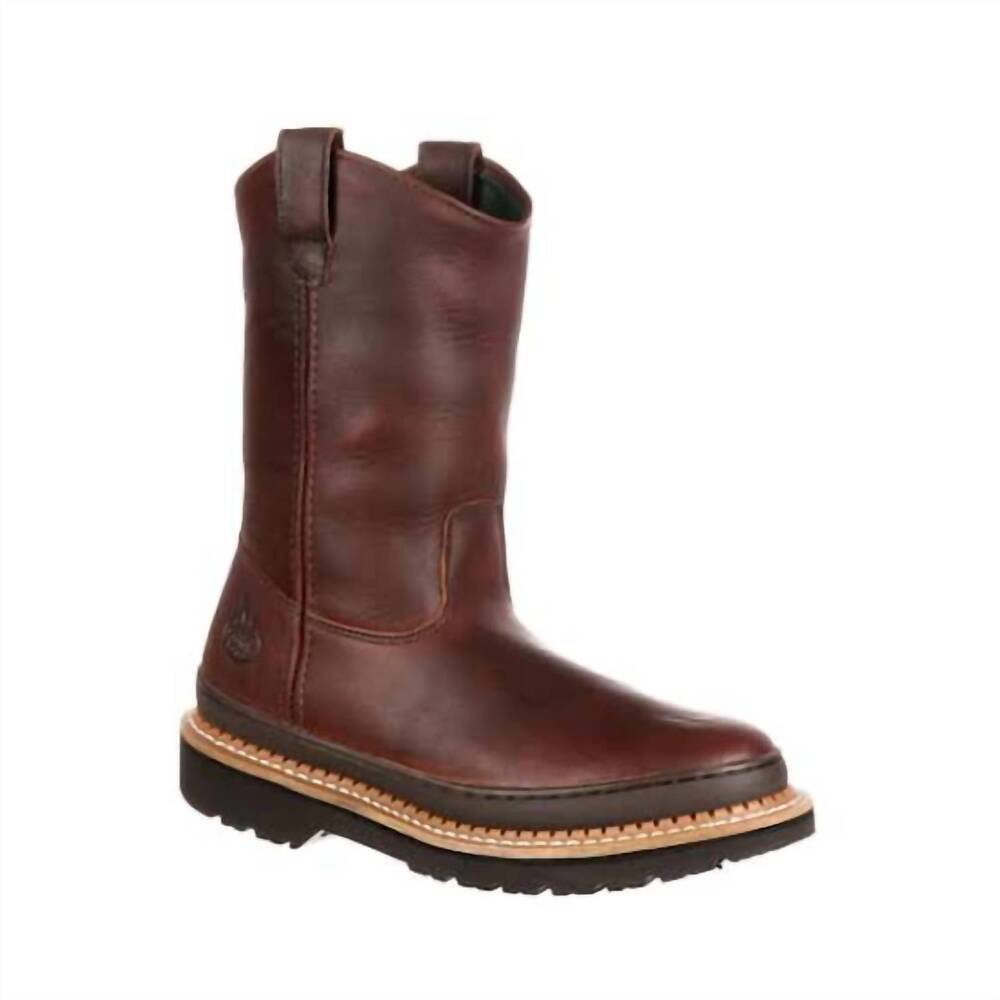 NEW GEORGIA BOOT men's wellington giant pull-on work boot in brown